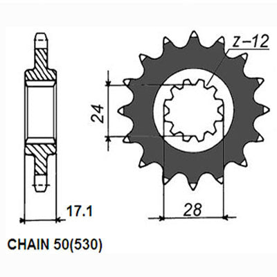 Sunstar Eesmine hammasratas SUNF520-15, 15z, samm 530