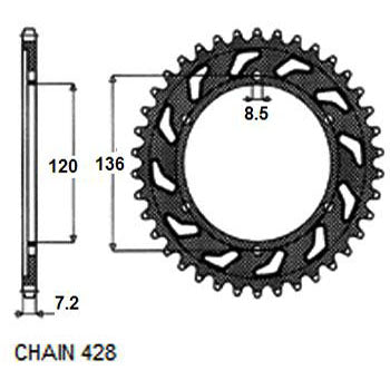 Sunstar Tagumine hammasratas SUNR1-2502-57, 57z, samm 428, teras