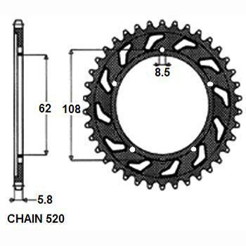 Sunstar Tagumine hammasratas SUNR1-3100-43, 43z, samm 520, teras