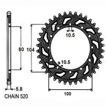 Sunstar Tagumine hammasratas SUNR1-3356-39, 39z, samm 520, teras