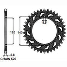 Sunstar Tagumine hammasratas SUNR1-3517-44, 44z, samm 520, teras