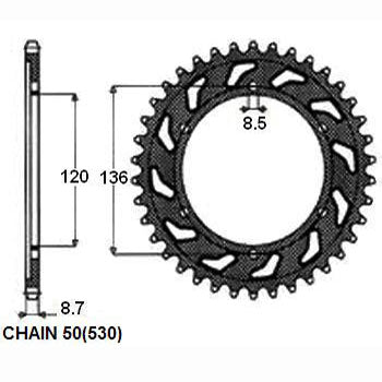 Sunstar Tagumine hammasratas SUNR1-5505-44, 44z, samm 530, teras