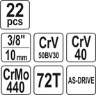 YATO Tööriistakomplekt 3/8 22 osa XS