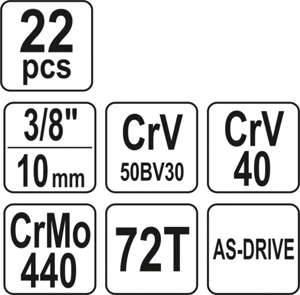 YATO Tööriistakomplekt 3/8 22 osa XS