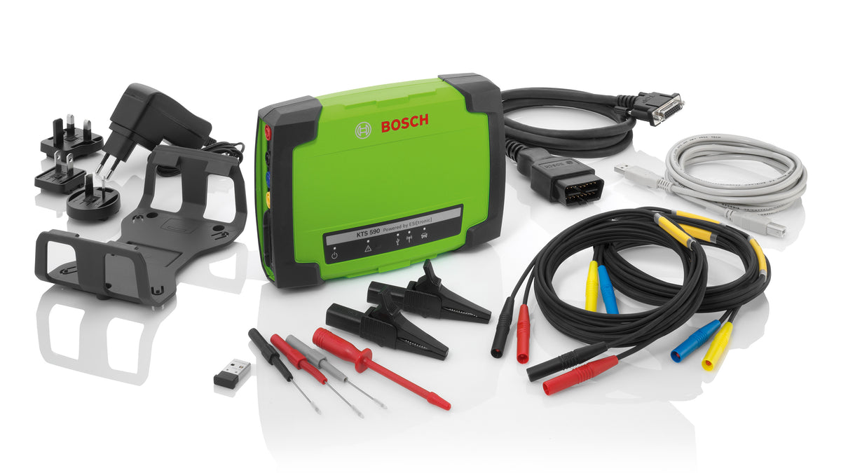 Bosch KTS 590 juhtplokkide diagnostikatester kahekanalilise multimeetri ja ostsilloskoobiga