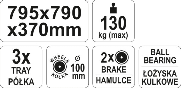 YATO Töökojakäru 3 tasandiga, avatud