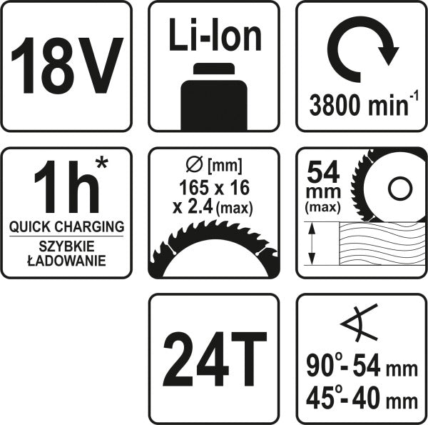YATO Ketassaag 165 mm, 18 V, BODY